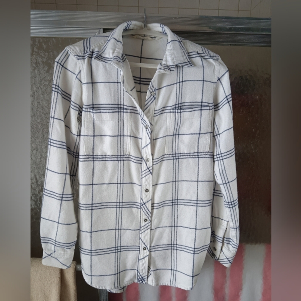 Athleta White and Blue Plaid Casual Shirt Size XS